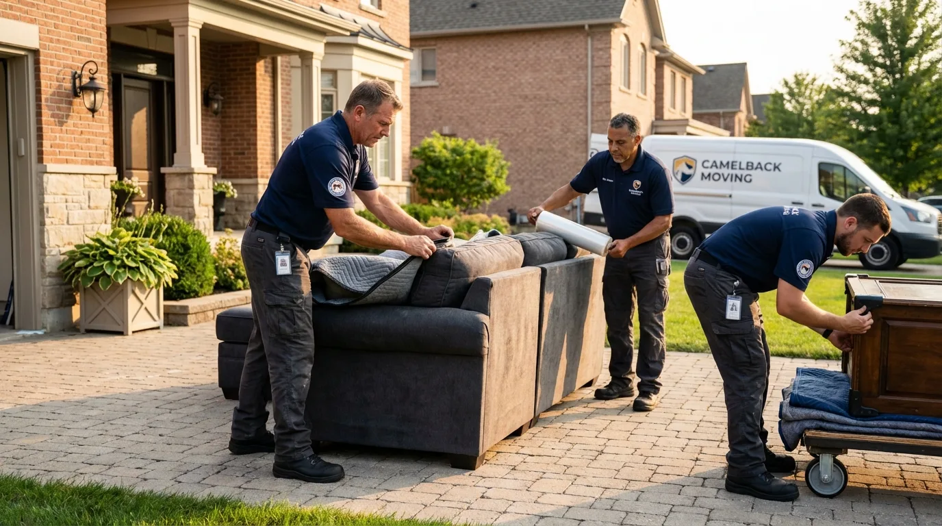 Large estate moving crew wrapping furniture in Bellingham, WA