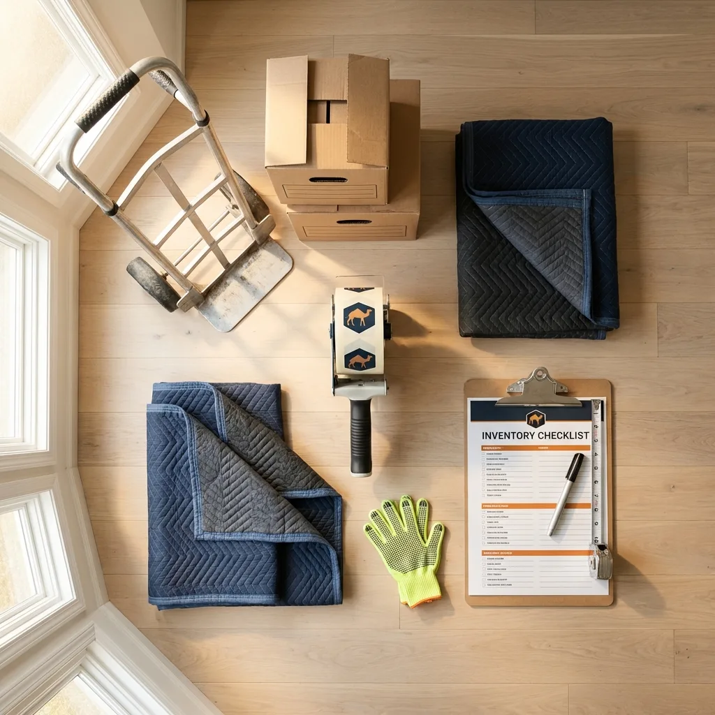 Professional moving supplies and packing materials layout for Bellingham residential relocations